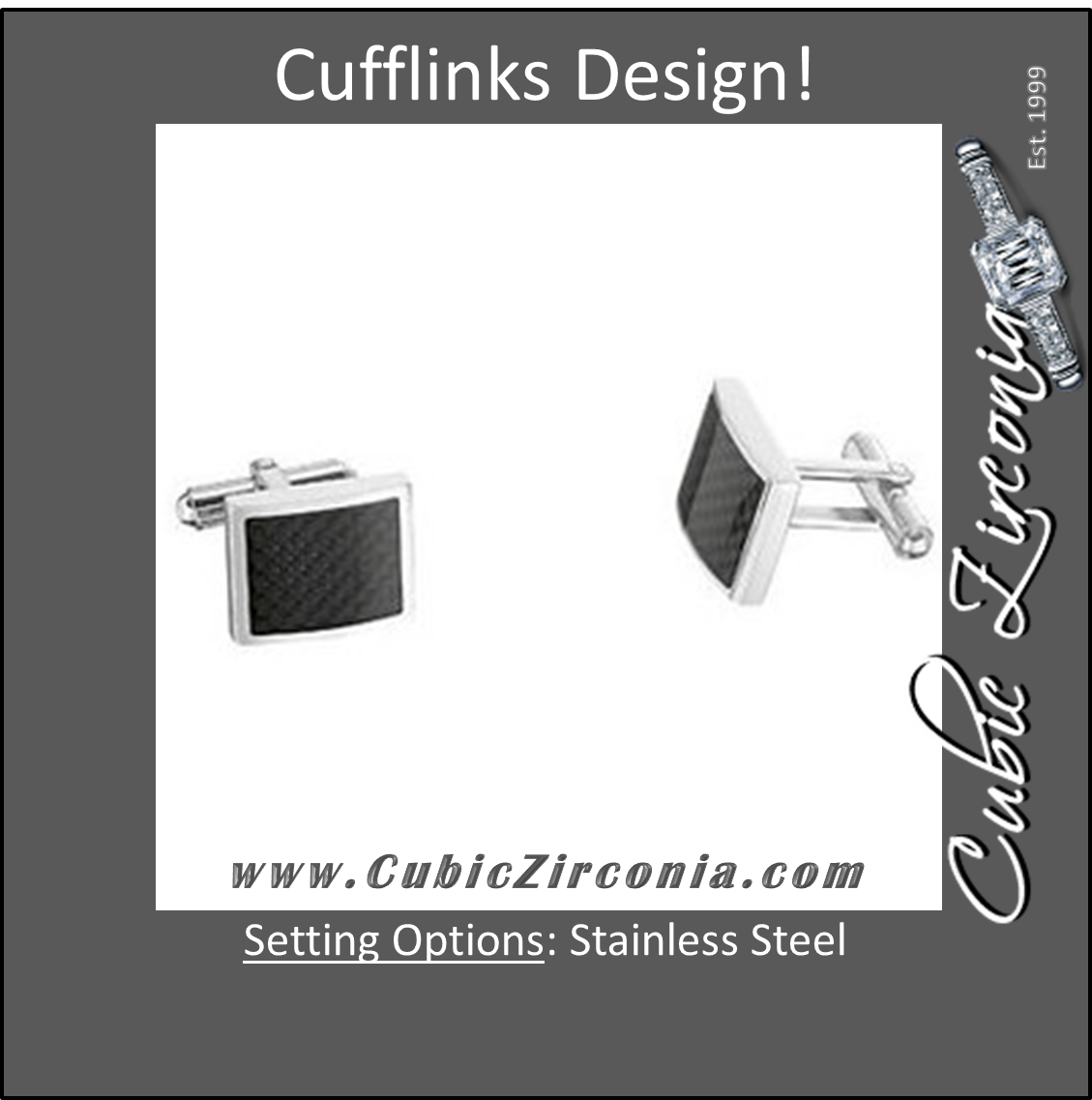 Men’s Cufflinks- Rectangular Shape Stainless Steel with Black Carbon Fiber