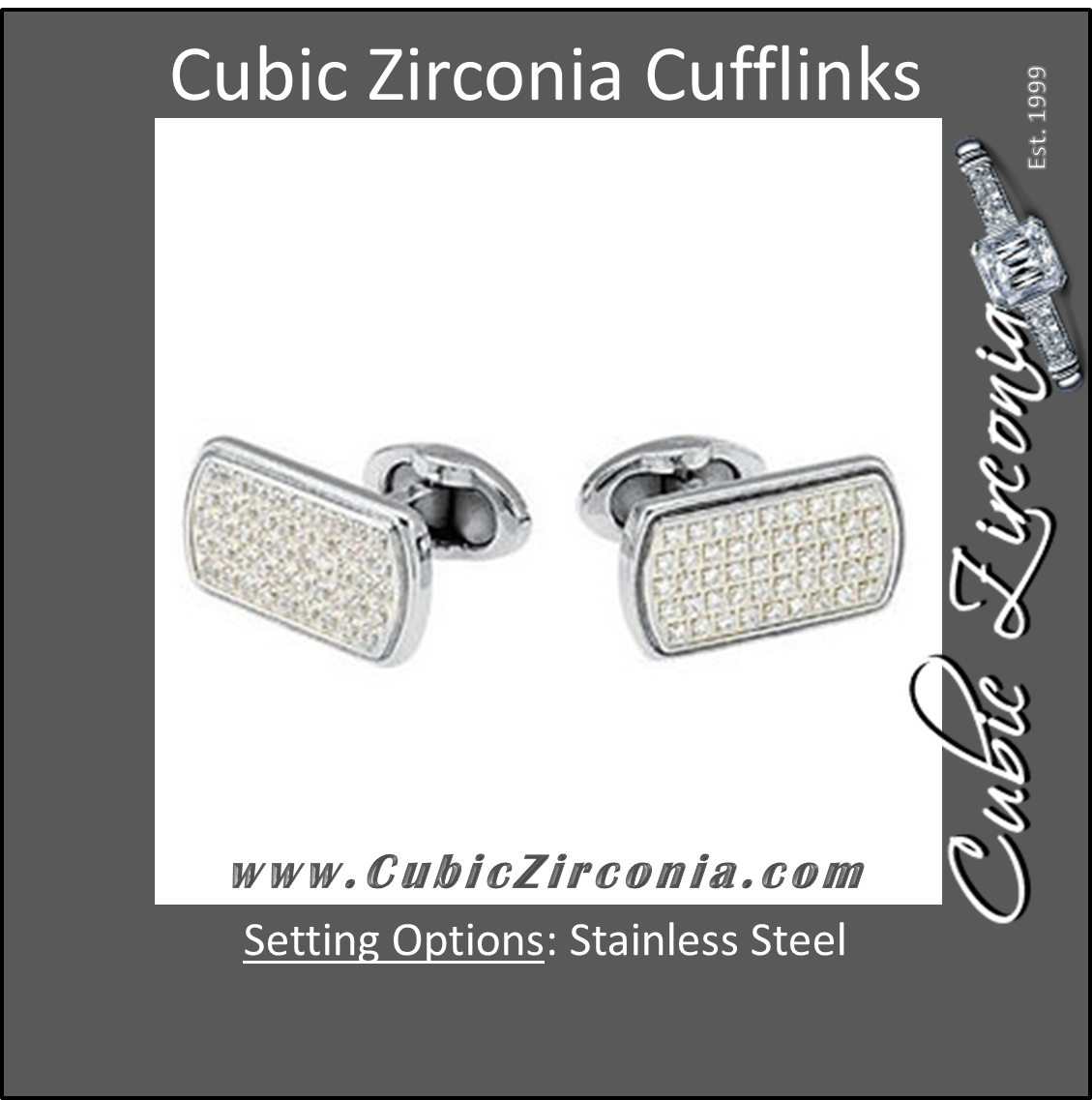 Men's Cufflinks- Stainless Steel with Cubic Zirconia