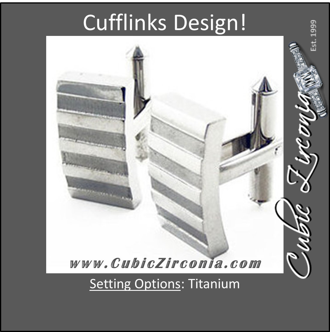 Men’s Cufflinks- Elongated Rectangle Titanium with Dual Satin & Polished Finish Stripes
