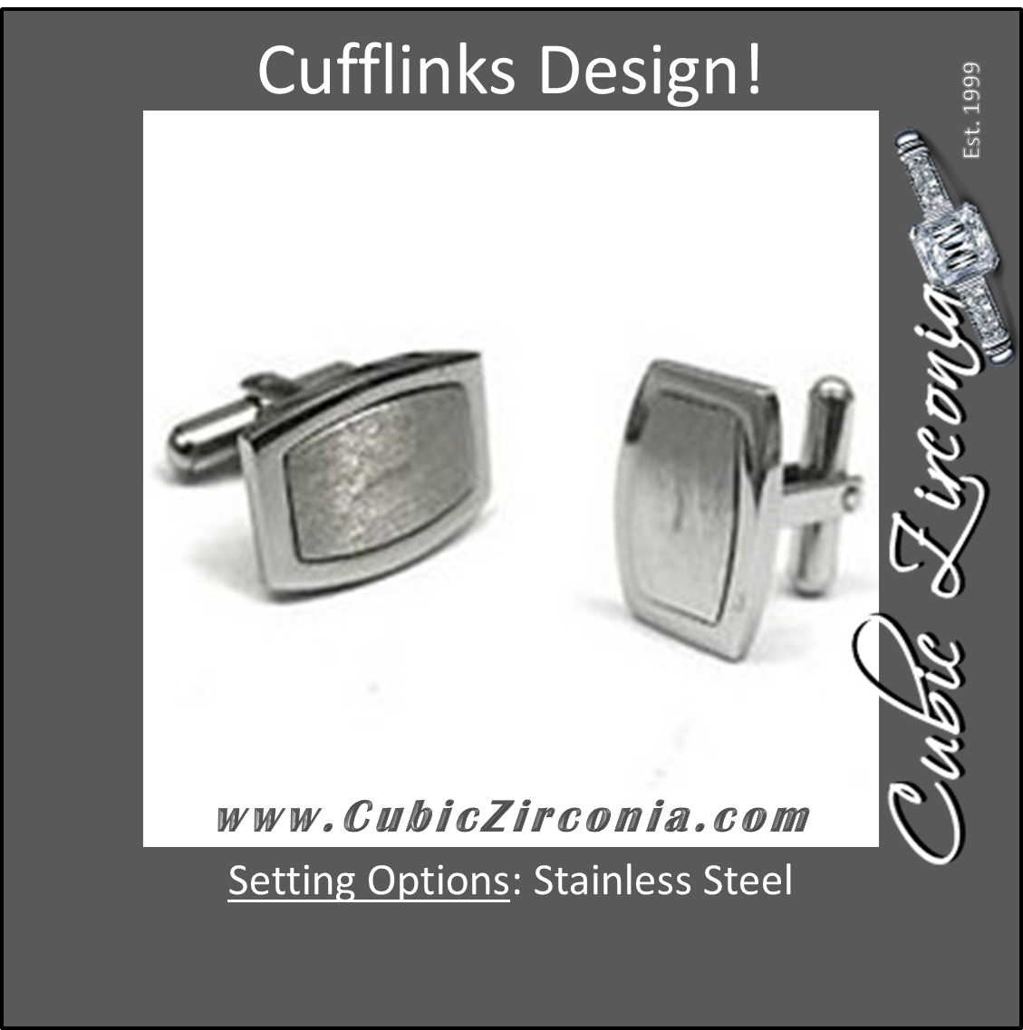 Men’s Cufflinks- Brushed Metal Stainless Steel with Raised Center