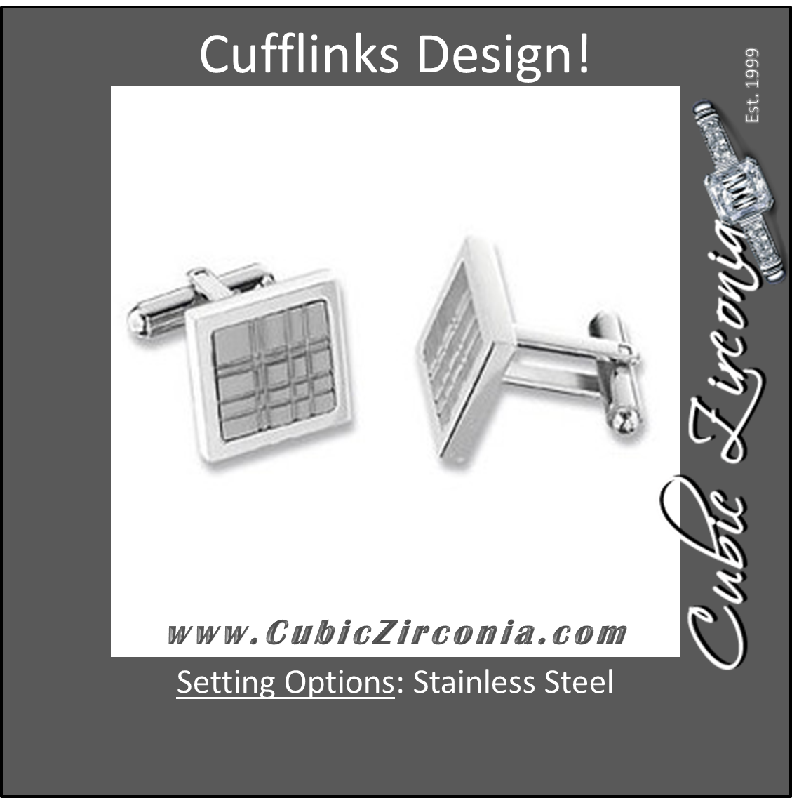 Men’s Cufflinks- Stainless Steel Square with Cross-hatched Lines Design