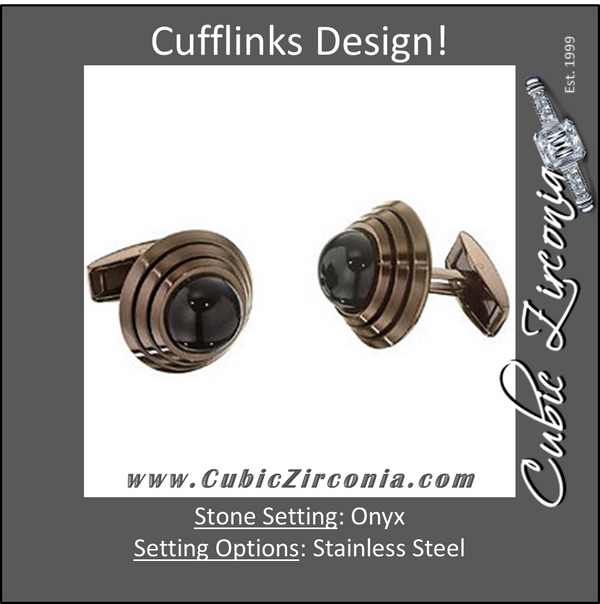 Men’s Cufflinks- Stainless Steel with Brown Ceramic and Genuine Onyx