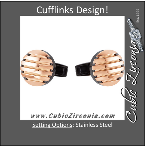 Men’s Cufflinks- Stainless Steel with Rose Gold Immerse Plating Stripes