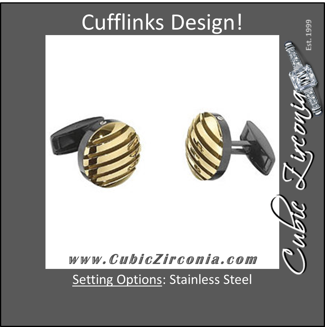 Men’s Cufflinks- Stainless Steel with Yellow Gold Immerse Plating Stripes