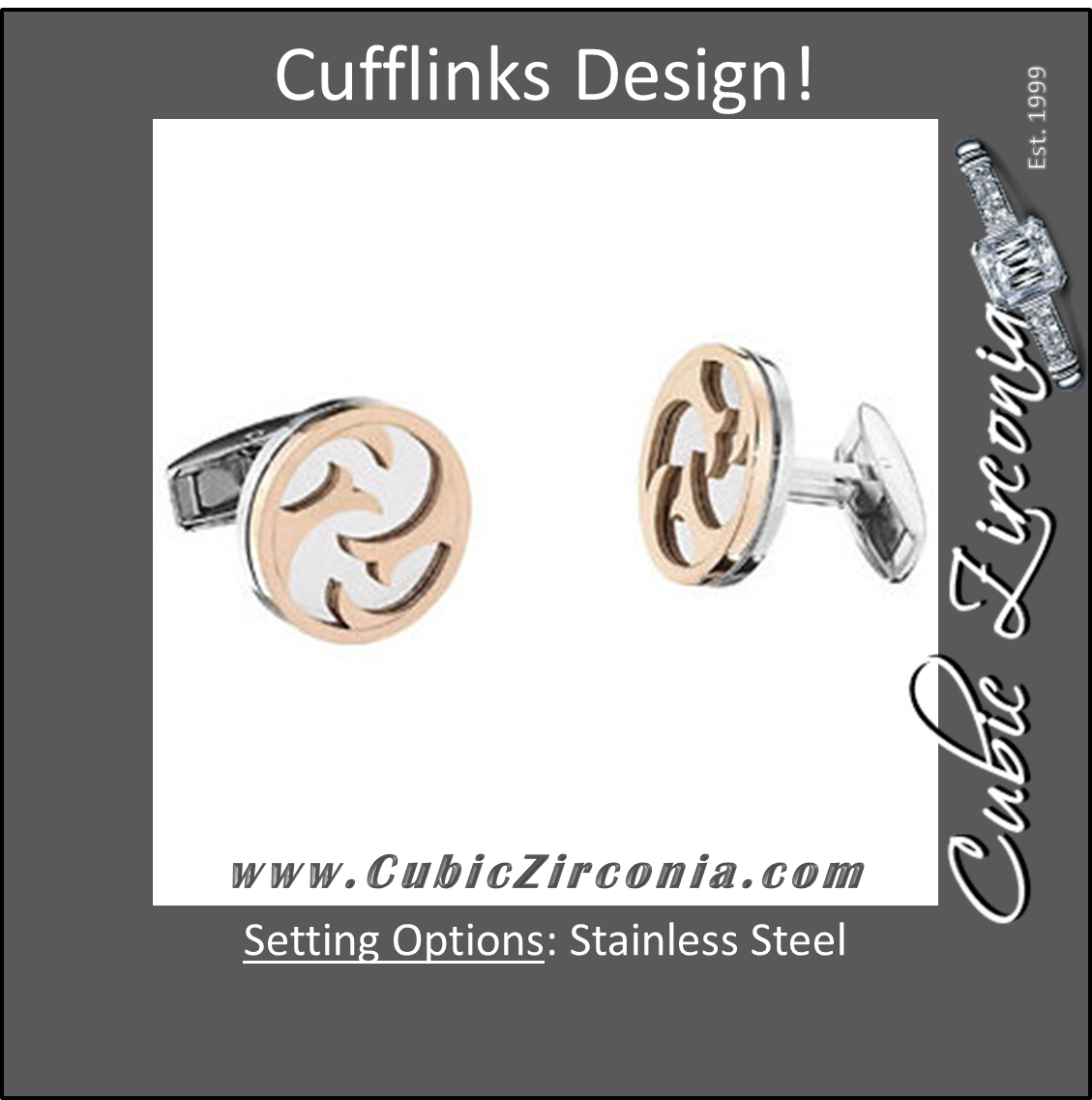 Men’s Cufflinks- Stainless Steel with Immerse Plating and Wild Assymetrical Etching