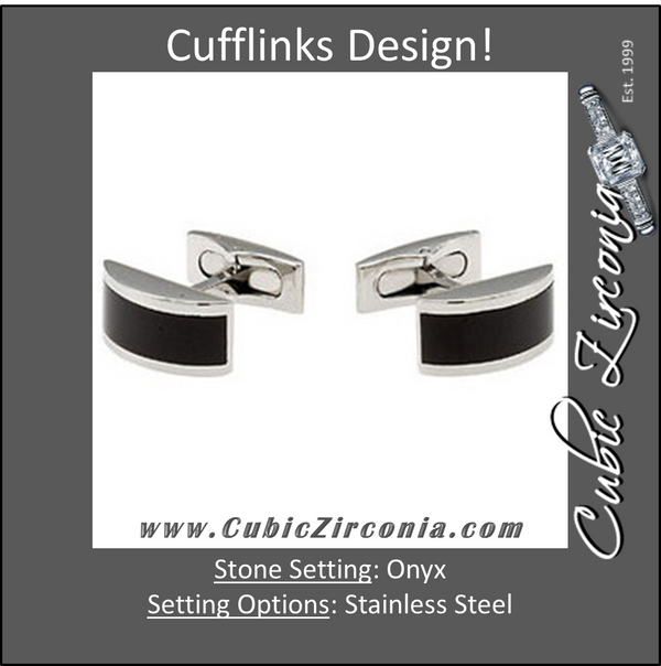 Men’s Cufflinks- Stainless Steel with Curved Onyx Center Inlay
