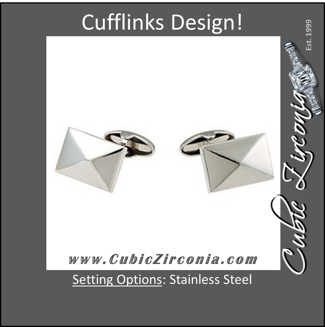 Men’s Cufflinks- Stainless Steel 3D Quad Pyramid Design