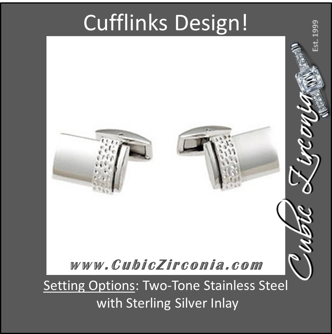 Men’s Cufflinks- Stainless Steel with Sterling Silver Inlay