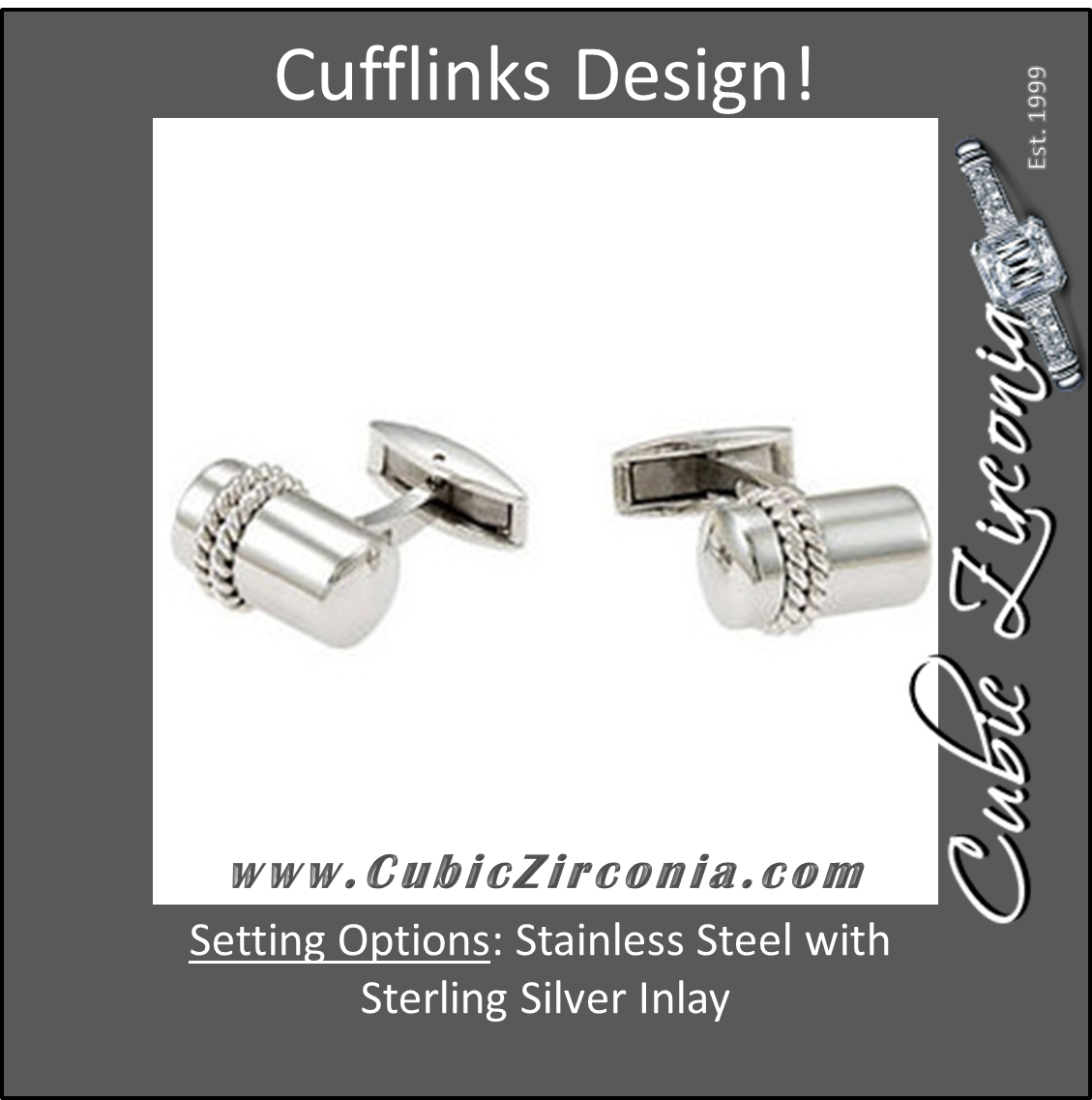 Men’s Cufflinks- Stainless Steel with Sterling Silver Braided Rope Inlay
