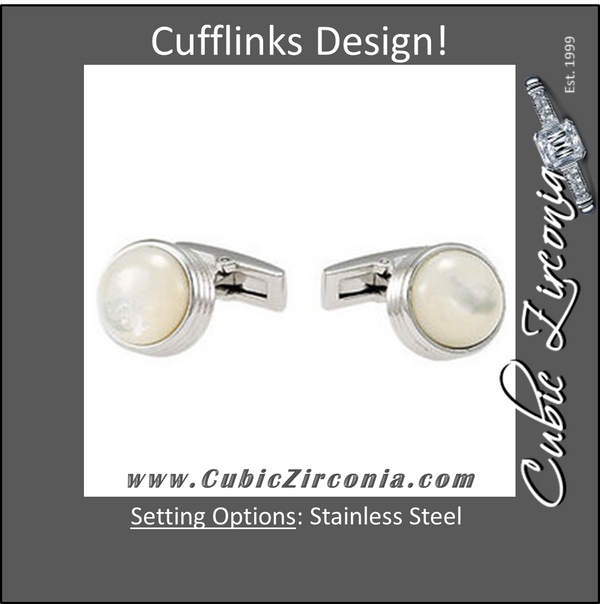 Men’s Cufflinks- Stainless Steel with Mother of Pearl