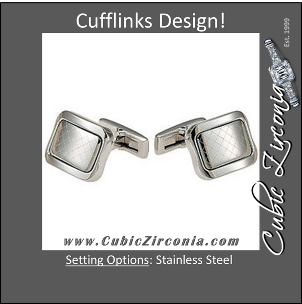 Men’s Cufflinks- Stainless Steel with Chain-Link Inpired Center