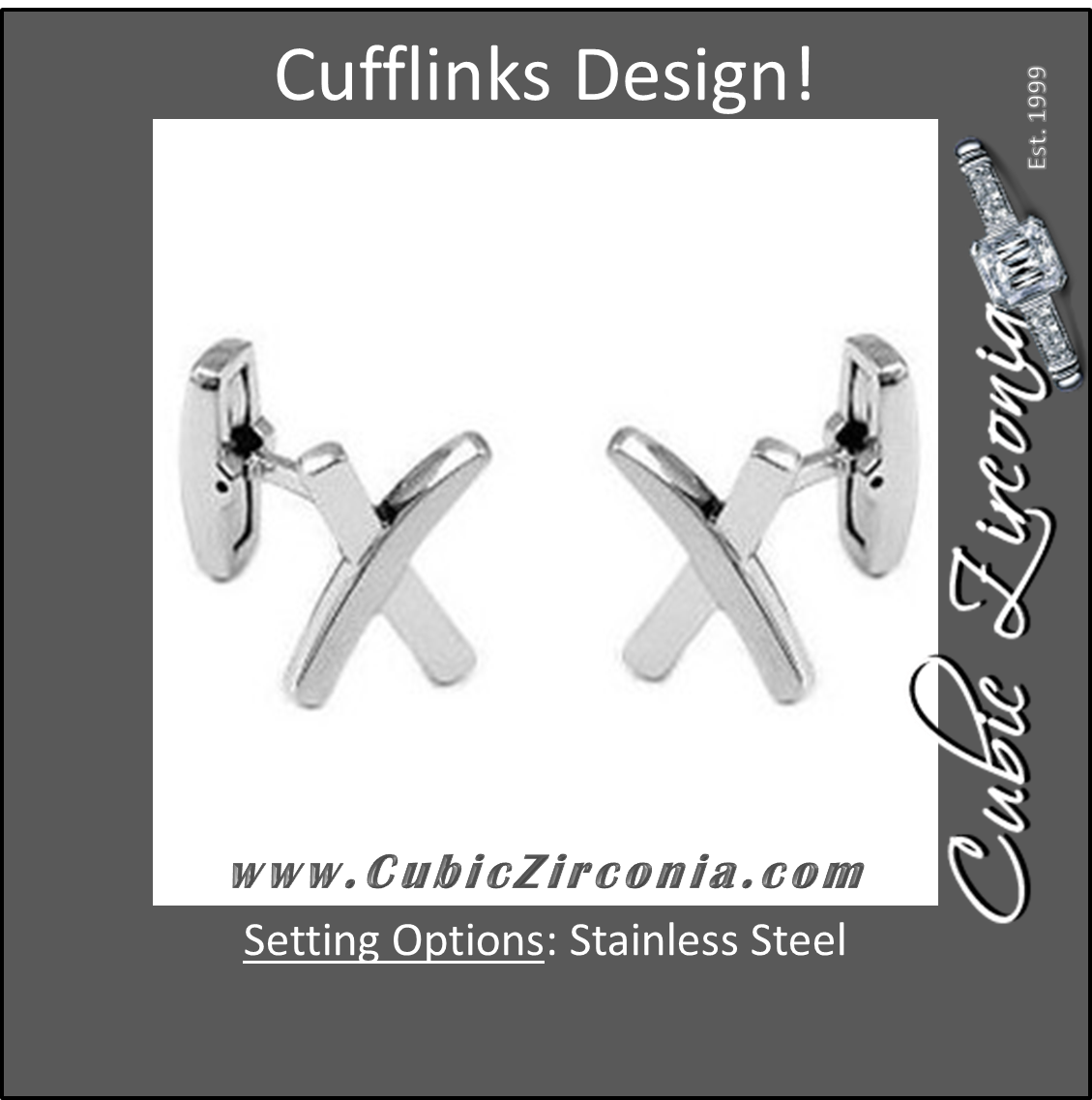 Men’s Cufflinks- Stainless Steel Satin & Polished Cureved "X" Design