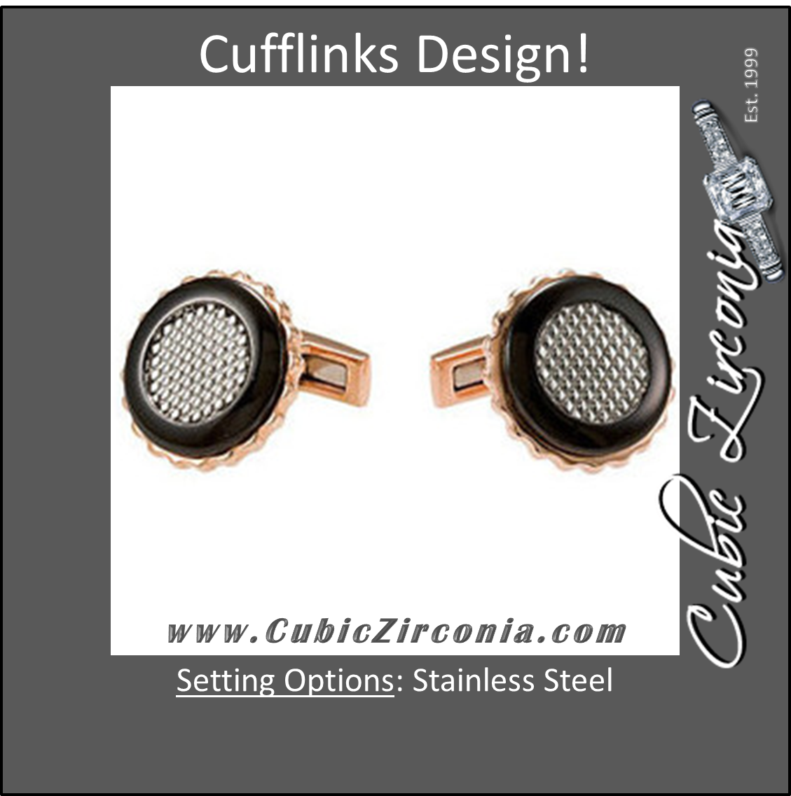 Men’s Cufflinks- Rose Gold Immersed Plated Round with Stainless Steel