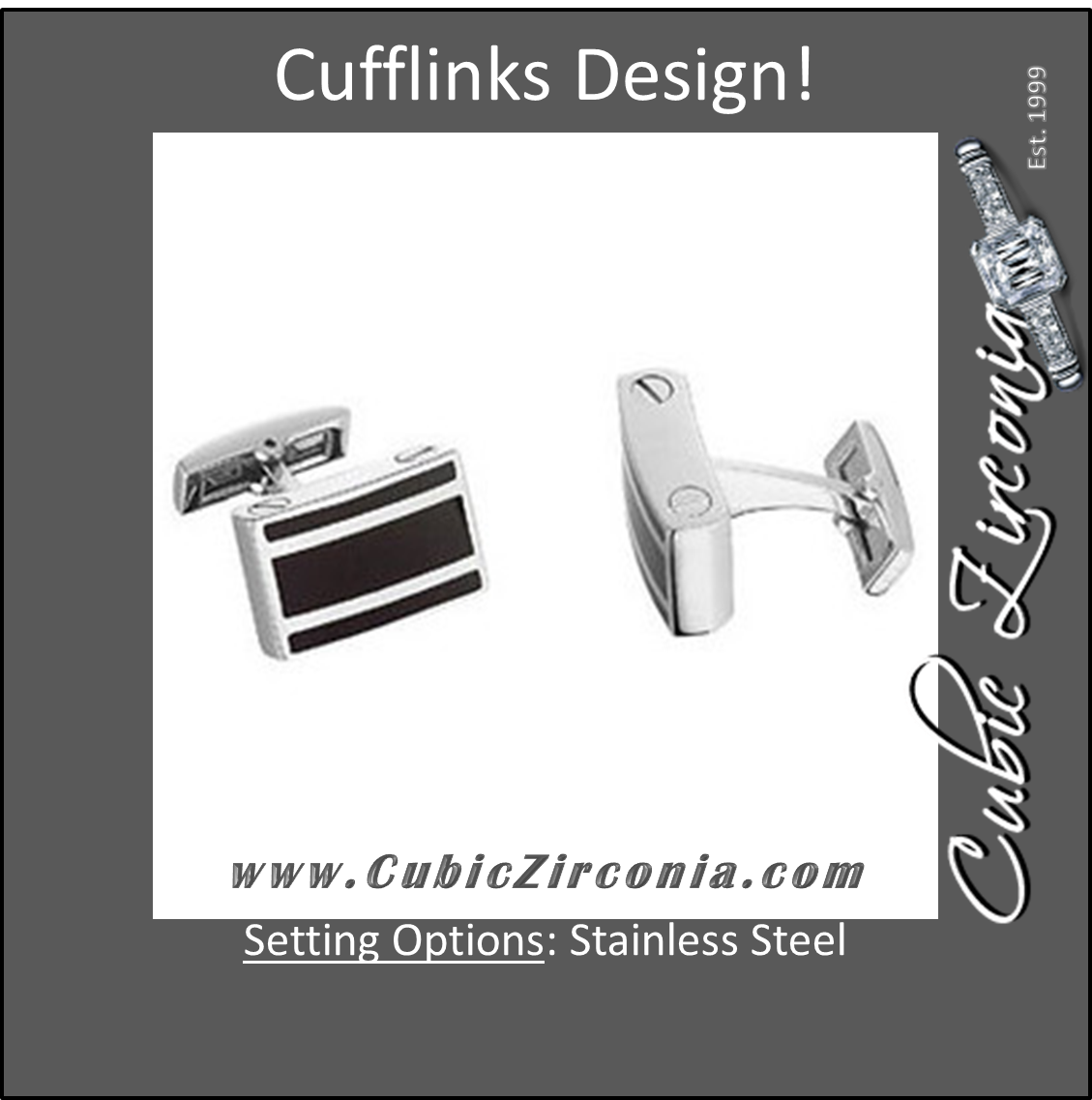 Men’s Cufflinks- Stainless Steel & Black Enamel with Stripes