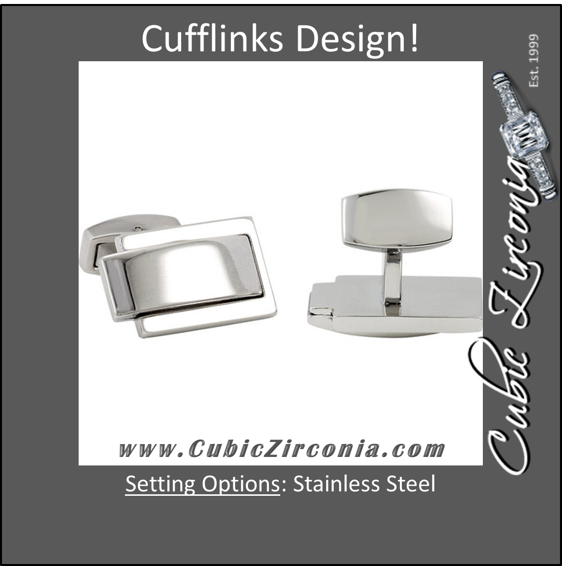 Men’s Cufflinks- Stainless Steel with Raised 3D Center