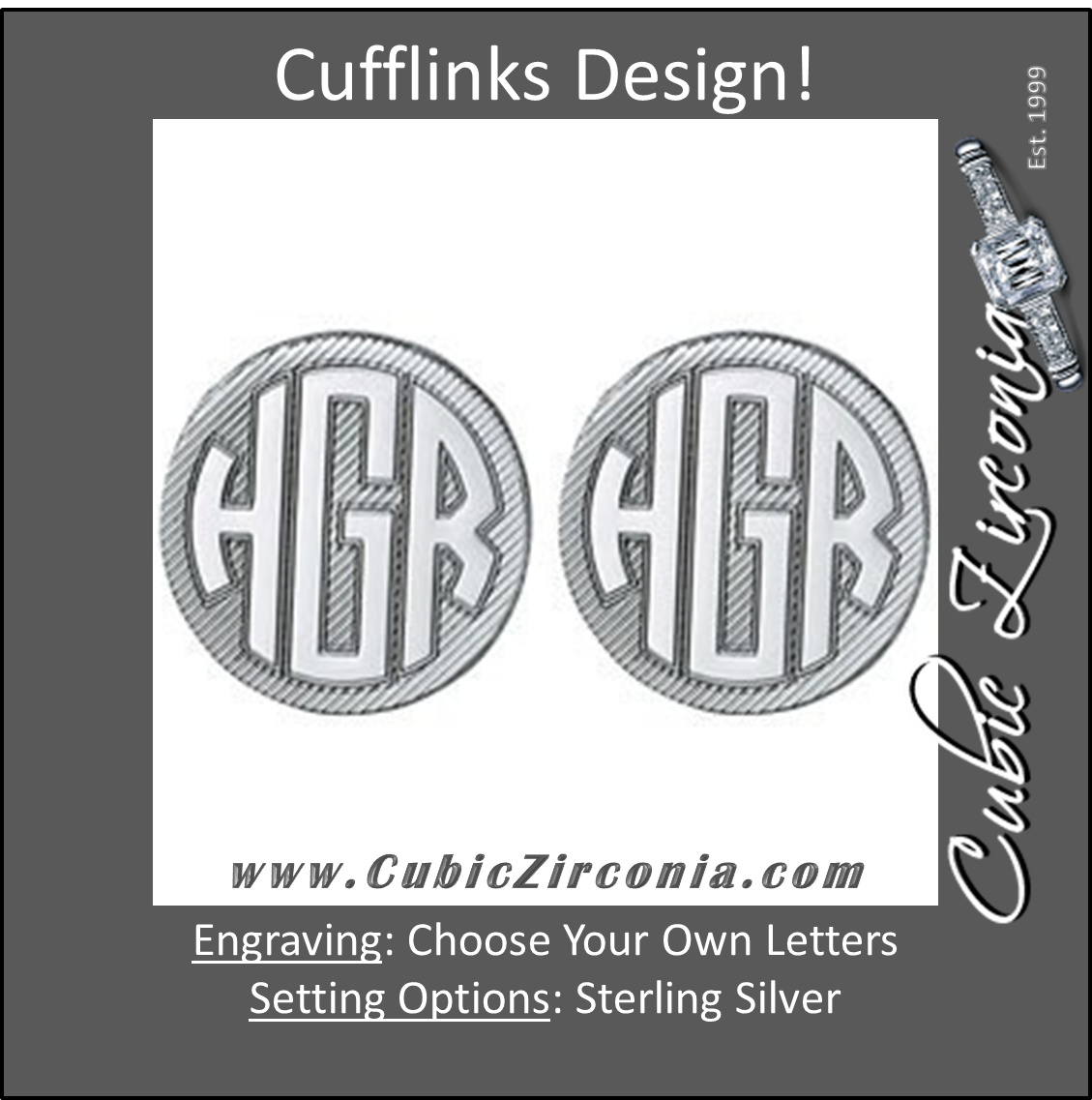 Men's Cufflinks- Customizable Monogram, Circle Style with Brushed Metal Design