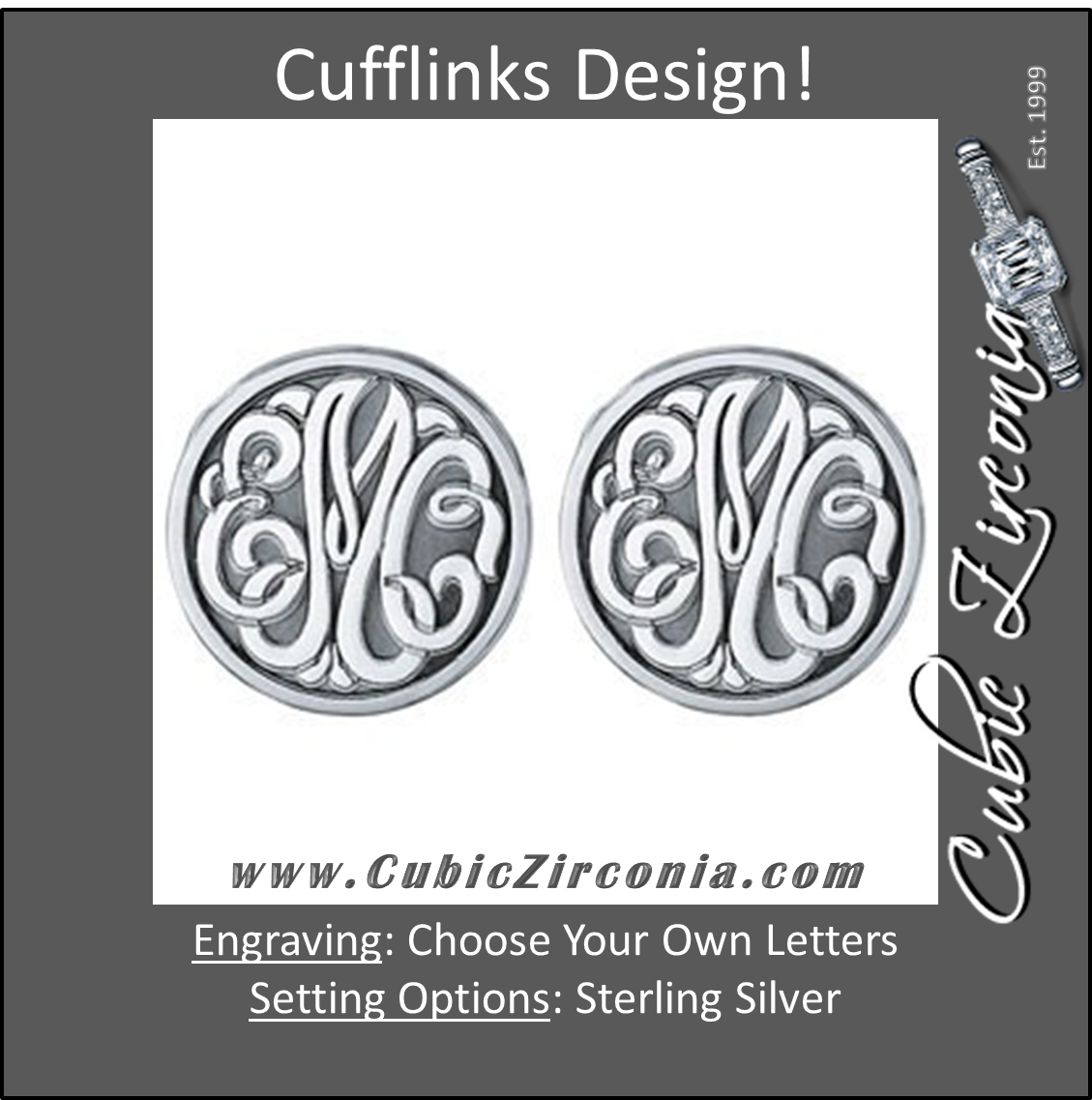 Men's Cufflinks- Customizable Monogram, Circle Style with Fancy Carved Relief Letters