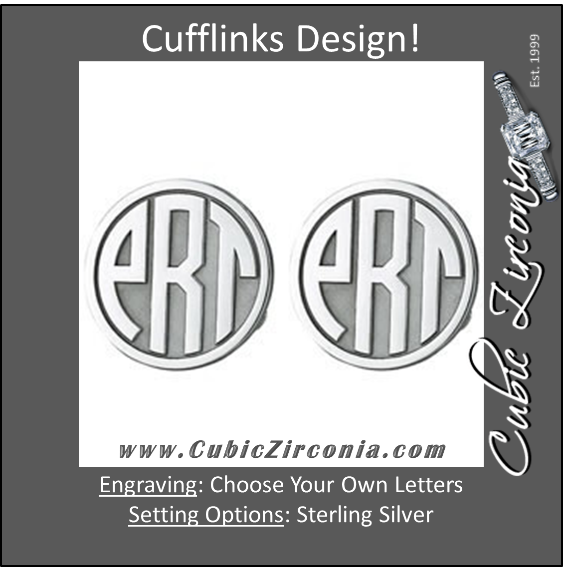 Men's Cufflinks- Customizable Monogram, Circle Style with Bubble Letters