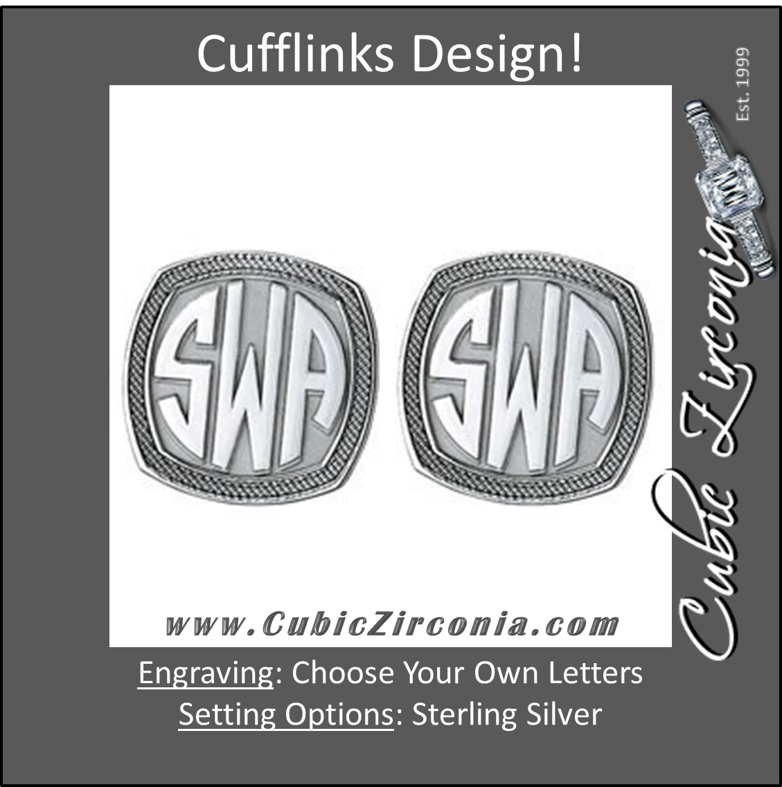 Men's Cufflinks- Customizable Monogram, Badge Style with Impact Letters and Double Milgrain Edges