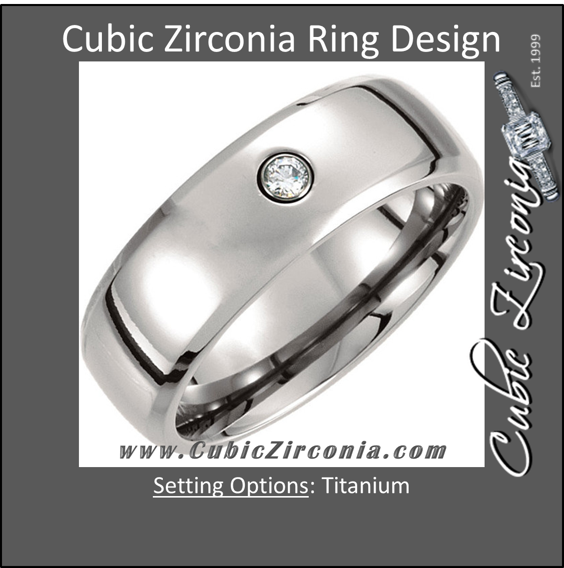 Cubic Zirconia Men’s Wedding Band – The Jakob Fugger Ring (0.05 TCW 8mm Titanium Beveled)