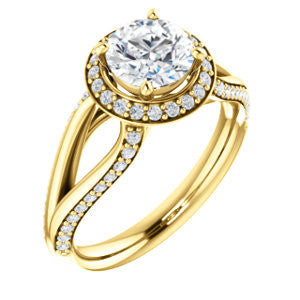 CZ Wedding Set, featuring The Gabrielle Mia engagement ring (Customizable Round Cut Design with Halo & Accented Three-sided Wide Split Band)
