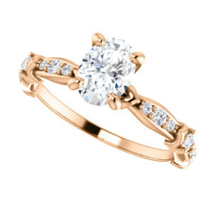 Cubic Zirconia Engagement Ring- The Willow (Customizable Oval Cut Artisan Design with 3 Kinds of Round Cut Accents)