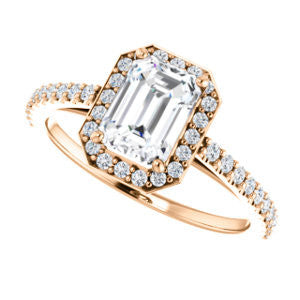 Cubic Zirconia Engagement Ring- The Monique (Customizable Emerald Cut Cathedral-Halo with Thin Pave-Band)