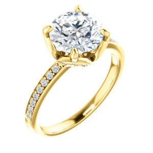 CZ Wedding Set, featuring The Sandy engagement ring (Customizable Prong-Accented Round Cut Style with Thin Pavé Band)