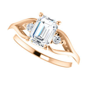 Cubic Zirconia Engagement Ring- The Willie Jo (Customizable 3-stone Radiant Cut Design with Small Round Cut Accents and Decorative Cathedral Trellis)