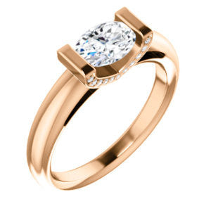 Cubic Zirconia Engagement Ring- The Tory (Customizable Cathedral-style Bar-set Oval Cut Ring with Prong Accents)