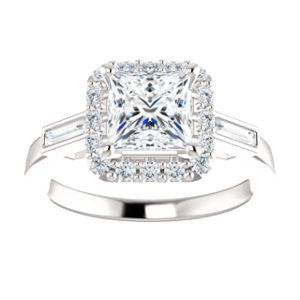 Cubic Zirconia Engagement Ring- The Azariah (Customizable Cathedral Princess Cut Design with Halo and Straight Baguettes)