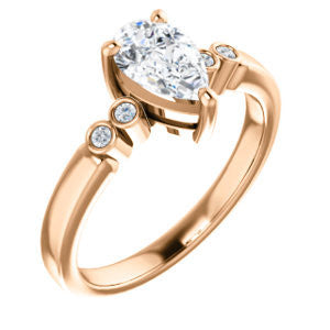 Cubic Zirconia Engagement Ring- The Luzella (Customizable 5-stone Design with Pear Cut Center and Round Bezel Accents)