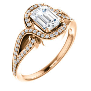 Cubic Zirconia Engagement Ring- The Taylor Ann (Customizable Radiant Cut Center with Twisting Halo & Wide Split-Pavé Band)