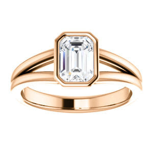 Cubic Zirconia Engagement Ring- The Bernadine (Customizable Bezel-set Emerald Cut with V-Split Band)