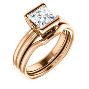 Cubic Zirconia Engagement Ring- The Monse (Customizable Bezel-set Princess Cut Solitaire with Grooved Band & Euro Shank)