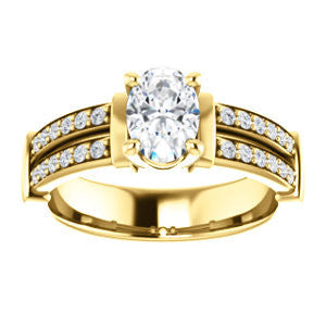 CZ Wedding Set, featuring The Rachana engagement ring (Customizable Oval Cut Design with Wide Split-Pavé Band and Euro Shank)