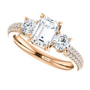 Cubic Zirconia Engagement Ring- The Zuleyma (Customizable Enhanced 3-stone Emerald Cut Design with Triple Pavé Band)
