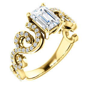Cubic Zirconia Engagement Ring- The Carla (Customizable Emerald Cut Split-Band Curves)