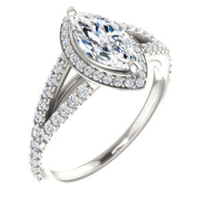 Cubic Zirconia Engagement Ring- The Azul (Customizable Marquise Cut Style with Cathedral-Halo and Split-Pavé Band)
