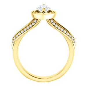 Cubic Zirconia Engagement Ring- The Reina (Customizable Ridged-Bevel Surrounded Marquise Cut with 3-sided Split-Pavé Band)