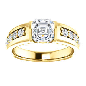 CZ Wedding Set, featuring The Rosemary engagement ring (Customizable Asscher Cut Tension Bar Set with Wide Channel/Prong Band)