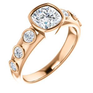 Cubic Zirconia Engagement Ring- The Mabel (Customizable Cushion Cut 7-stone Design with Journey-style Round Bezel Band Accents)