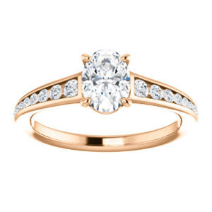 Cubic Zirconia Engagement Ring- The Noa (Customizable Oval Cut Center featuring Tapered Band with Round Channel Accents)