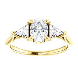 Cubic Zirconia Engagement Ring- The Prisma (Classic Three-Stone Triangle Accent and Oval Cut center)