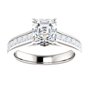 Cubic Zirconia Engagement Ring- The Rhea (Customizable Cathedral-raised Asscher Cut Design with Princess Channel Band and Kite-set Princess Peekaboo Accents)