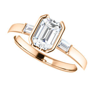 Cubic Zirconia Engagement Ring- The Stephanie (Customizable Bezel-set Radiant Cut 3-stone with Baguette Accents)