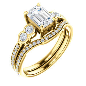 CZ Wedding Set, featuring The Eneroya engagement ring (Customizable Enhanced 5-stone Radiant Cut Design with Thin Pavé Band)