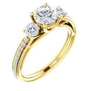 Cubic Zirconia Engagement Ring- The Kristin (Customizable Round Cut 3-stone Design Enhanced with Pavé Band)