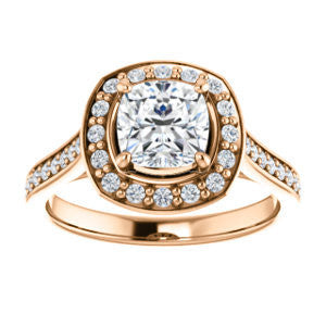 Cubic Zirconia Engagement Ring- The Lorie Ella (Customizable Artisan-Cathedral Cushion Cut with Halo and Pavé Accents)
