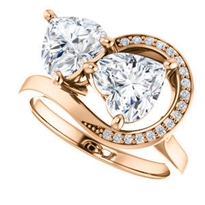 Cubic Zirconia Engagement Ring- The Lupita (Customizable Enhanced 2-stone Asymmetrical Heart Cut Design with Semi-Halo)